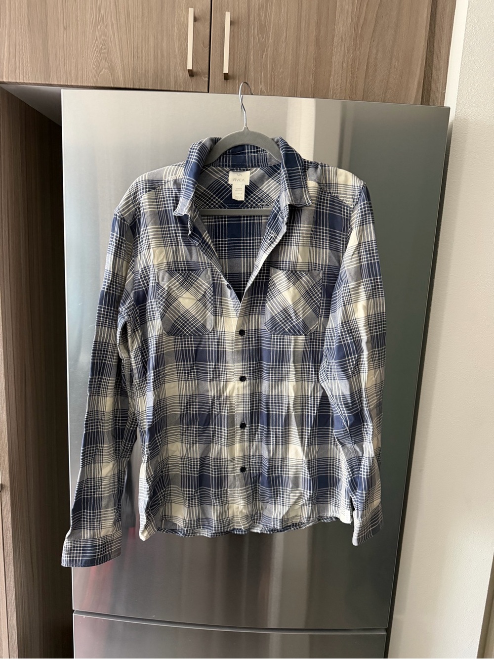 RVCA Plaid Button Down Shirt in Blue & White